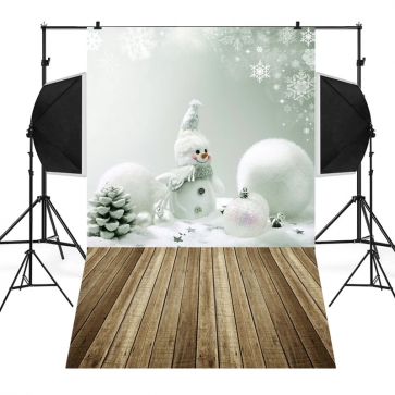 Snowman Pine Nut Wood Flooring Photo Background Christmas Backdrop