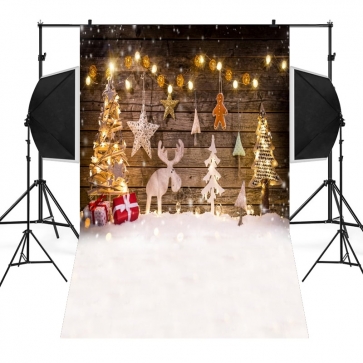  Cartoon Christmas Tree Light Bulb Wood Wall Christmas Photography Backdrops