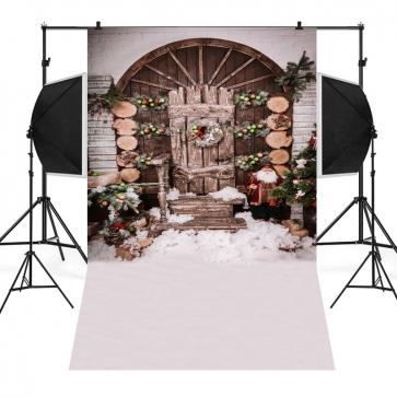 Wood Door Stairs Christmas Tree Background Christmas Backdrop