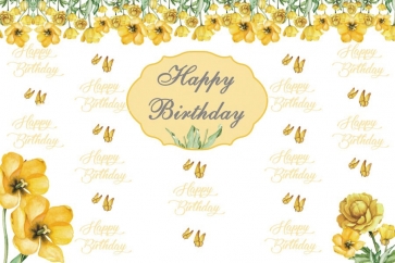 Yellow Butterfly Happy  Birthday Flower Backdrop Party Photography Background