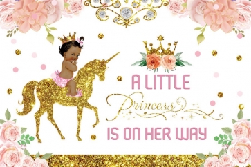 Gold Glitter Unicorn A Little Princess Is On Her Way Baby Shower Backdrop Birthday Background