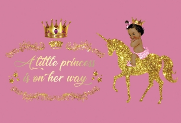 Gold Glitter Unicorn Crown A Little Princess Is On Her Way Baby Shower Backdrop Birthday Pink Photography Background