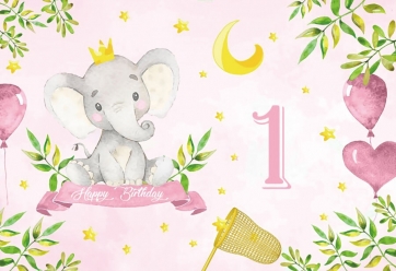 Elephant Themed Baby 1st First Birthday Backdrop Party Photography Background