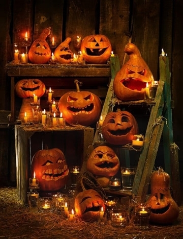 Wooden Frame Candle Scary Pumpkin Halloween Backdrops