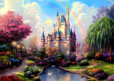 Beautiful Rainbow Princess Castle Background Party Photography Backdrop