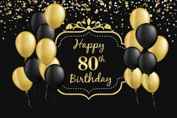Black And Gold Balloon Theme Happy 80th Party Birthday Photography Background