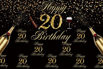 Black And Gold Happy 20th Birthday Backdrop Banner Party Photography Background