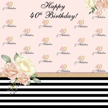 Black And White Stripe 40th Happy Birthday Party Backdrop Photography Background