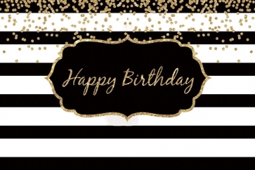 Black And White Stripe Happy Birthday Flower Backdrop Photography Background