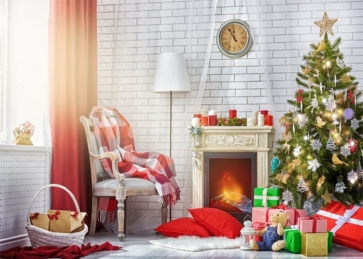 Brick Wall Fireplace Christmas Tree Backdrops Party Photography Background 