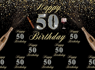 Personalized Black And Gold 50 Birthday Party Backdrop Photography Background