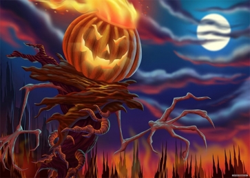 Scary Flame Pumpkin Dryad Halloween Party Backdrop Decoration Photo Booth Photography Background Prop