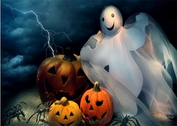 Scary White Ghost Pumpkin Theme Halloween Photo Booth Backdrop Photography Background Decoration Prop