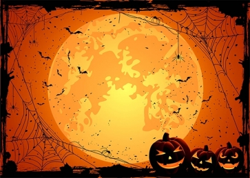 Under The Gold Moon Spider Web Dark Pumpkin Halloween Party Backdrop Photography Background Stage Decoration Prop