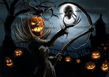 Pumpkin Grim Reaper Halloween Party Backdrop Stage Decoration Prop Background