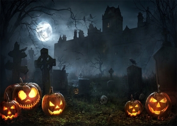 Scary Pumpkin Theme Graveyard Backdrop Halloween Photo Booth Photography Background
