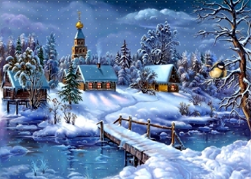 Winter Snow Covered Christmas Village Backdrop Stage Decoration Prop