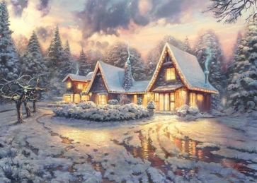 Christmas Village Backdrop Winter Snow Covered Scene Background Stage Decoration Prop