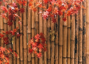 Red Maple Leaves Bamboo Stick Backdrop Photo Booth Studio Photography Background Decoration Prop 