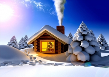 Winter Snow Covered Wood House Christmas Party Backdrop Stage Decoration Prop Photography Background