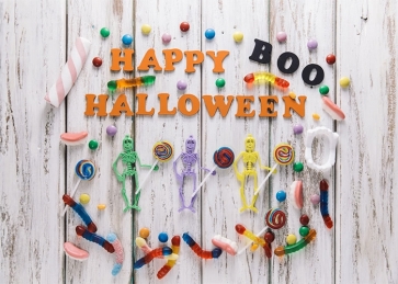 White Wood Happy Boo Halloween Baby Shower Backdrop Photography Background