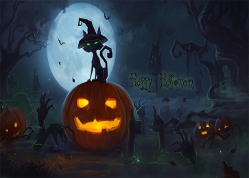 Under The Moon Dark Scary Finger Cat Pumpkin Happy Halloween Party Backdrop Decoration Prop