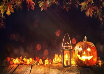 Lovely Pumpkin Candlelight Maple Leaf Wood Board Halloween Backdrop ...