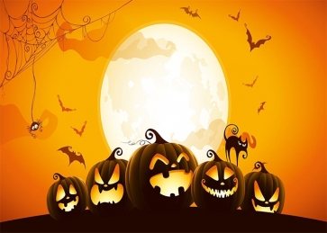 Gold Moon Pumpkin Theme Halloween Photo Backdrop Party Decoration Prop Background