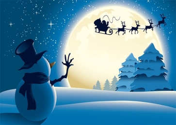 Snowman Santa's Sleigh Flying At Night Moon Christmas Party Backdrop Stage Photography Background