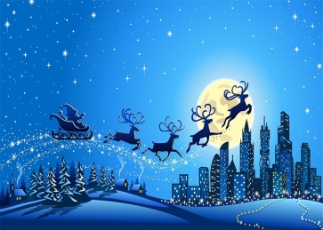 Cartoons Santa's Sleigh Flying At Moon Christmas Party Backdrop Stage Photography Background 