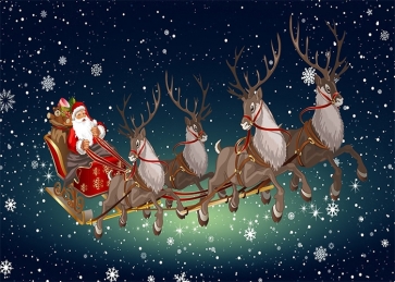 Santa's Sleigh Flying At Snowflake Sky Christmas Party Backdrop Stage Decoration Prop Photography Background