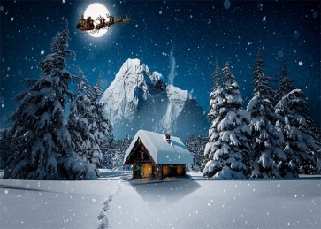 Snow Covered Santa's Sleigh Flying Winter Wonderland Backdrop Christmas Party Photography Background