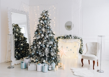 White Wood Wall Christmas Tree Backdrop Party Photography Background Decoration Prop