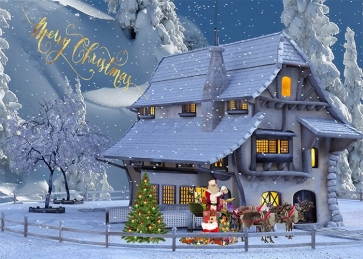 Snow Covered Santa's Workshop Backdrop Christmas Party Stage Decoration Prop Photography Background