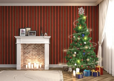 White Fireplace Christmas Tree Backdrop Stage Party Photography Background Decoration Prop 