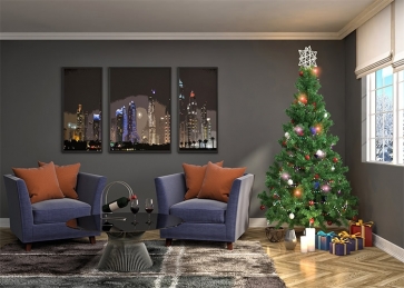 Christmas Tree Backdrop Stage Party Living Room Decoration Prop Background 