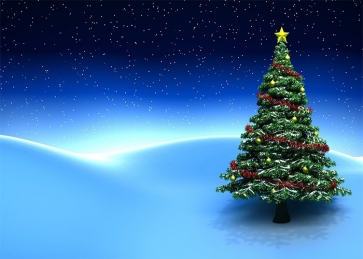 Snow Covered Under The Blue Night Sky Christmas Tree Backdrop Party Photography Background Decoration Prop