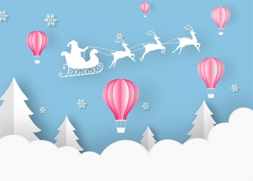 Cartoon Cute Santa's Sleigh Flying At Hot Air Balloon Christmas Backdrop Baby Shower Kid Birthday Photography Background Decoration Prop