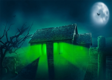 Scary Cemetery Green Light Wood House Graveyard Halloween Backdrop Party Photography Background