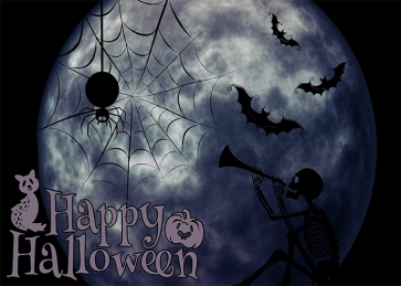 Under The Full Moon Spider Web Bat Black And White Halloween Backdrop Party Photography Background