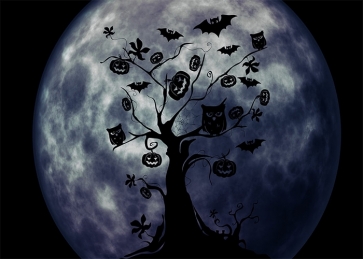Full Moon Spider Bat Owl Pumpkin Tree Black And White Halloween Backdrop Party Decoration Prop