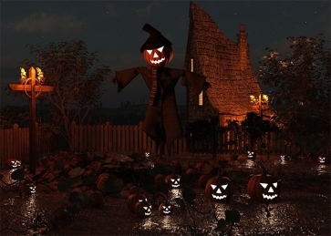 Terrifying Dark Night Scary Pumpkin Scarecrow Halloween Backdrop Party Decoration Prop