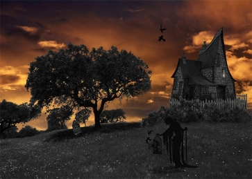 Scary In The Sunset Stone House Halloween Party Backdrop Stage Photography Background Decoration Prop