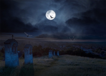 Full Moon Dark Night Terrifying Graveyard Halloween Photo Backdrop Photography Background