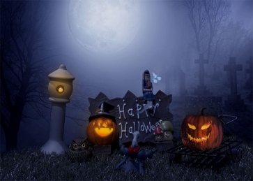 Terrifying Cemetery Scary Pumpkin Halloween Photo Backdrop Photography Background Decoration Prop