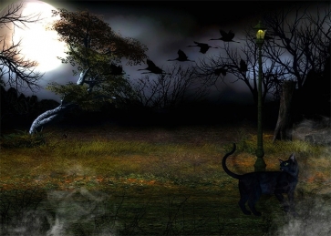 Dark Forest Scary Cat Halloween Background Party Backdrop Decoration Prop