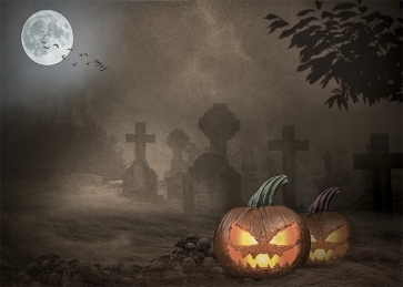 Terrifying Cemetery Graveyard Scary Pumpkin Halloween Backdrop Party Decoration Prop Photography Background