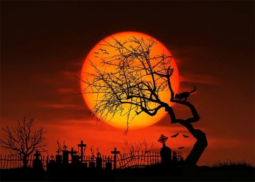 In The Gold Full Moon Dark Terrifying Cemetery Graveyard Halloween Backdrop Party Decoration Prop Photography Background