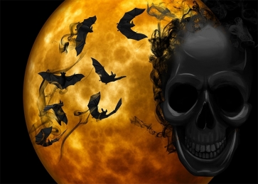 Gold Full Moon Dark Skull Bat Halloween Party Backdrop Decoration Stage Photography Background