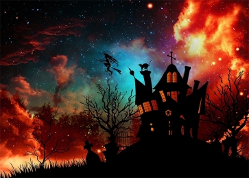 Under The Gold Star Sky Dark Castle Graveyard Halloween Party Backdrop Decoration Prop Photography Background